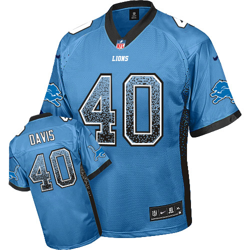 Nike Lions #40 Jarrad Davis Blue Team Color Men's Stitched NFL Elite Drift Fashion Jersey - Click Image to Close